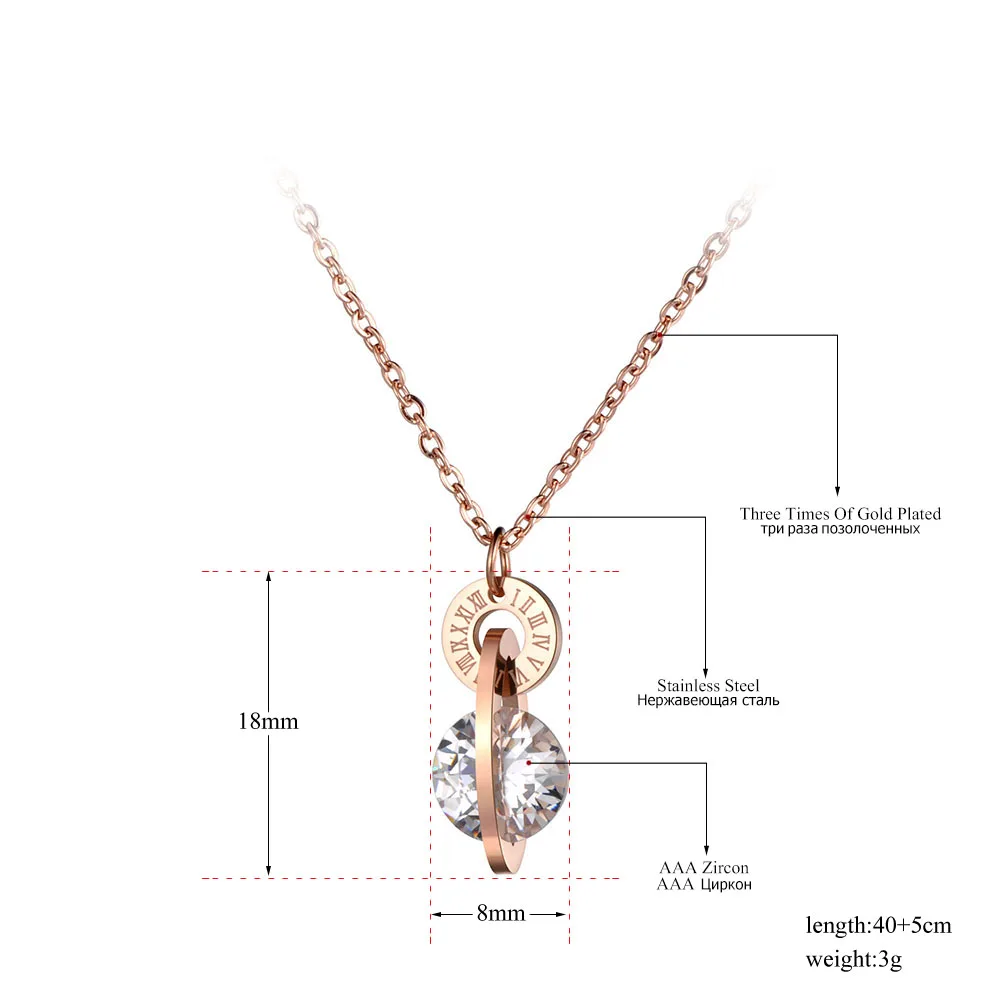 JeeMango Cubic Zirconia Circle Charms Necklaces Roman Numerals Gold Color Stainless Steel Pendant Jewelry For Women JN19038 | Украшения и