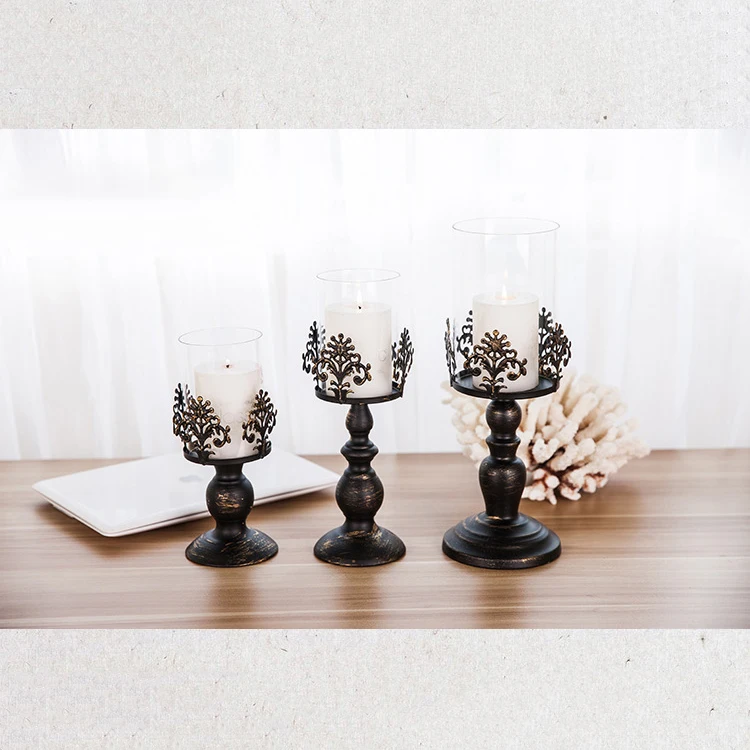 Бежевый/черный металлический подсвечник резной 26/32/38 см высотой свадьбы событие