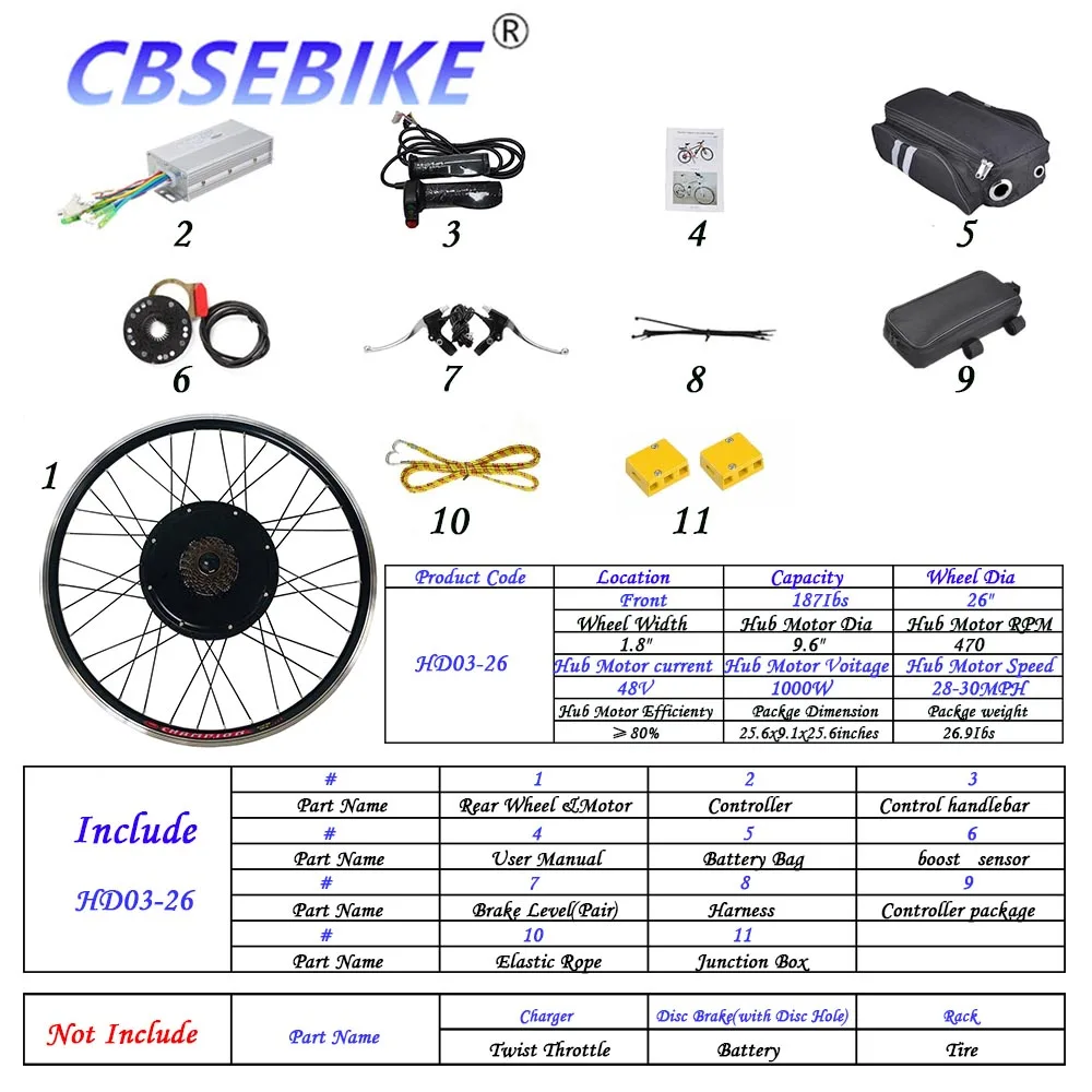 Cbsebike комплект для переоборудования электрического велосипеда 26 дюймов 48v1000w, фара для электровелосипеда в чехол-Крышка для заднего колеса велосипеда мотор HA02-26 HA03-26 HB01-26 - Цвет: 26inch 48V1000W HD03