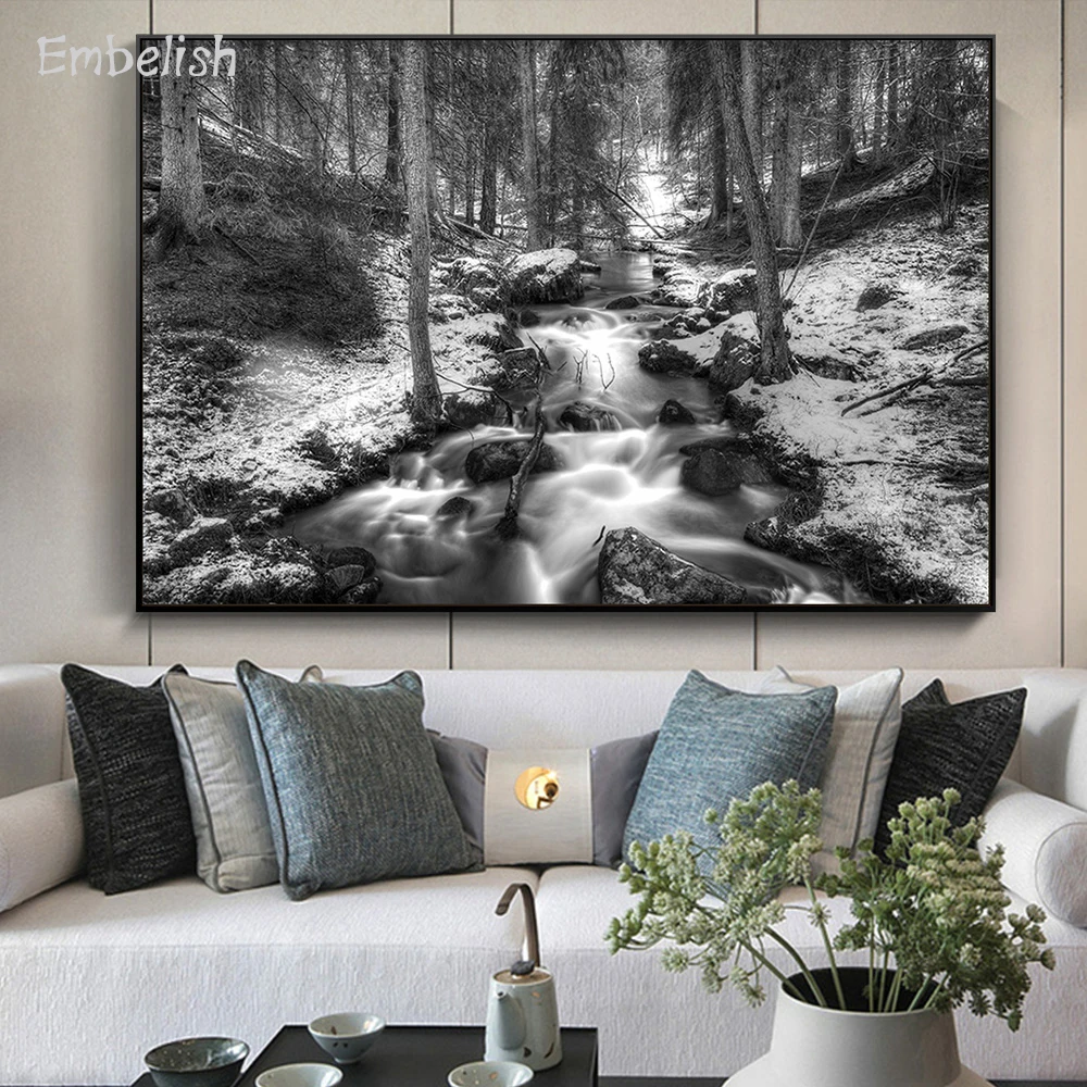 

Украшение Новое поступление белый и черный водопад лес пейзаж HD картины на холсте для гостиной домашний декор настенные художественные пла...