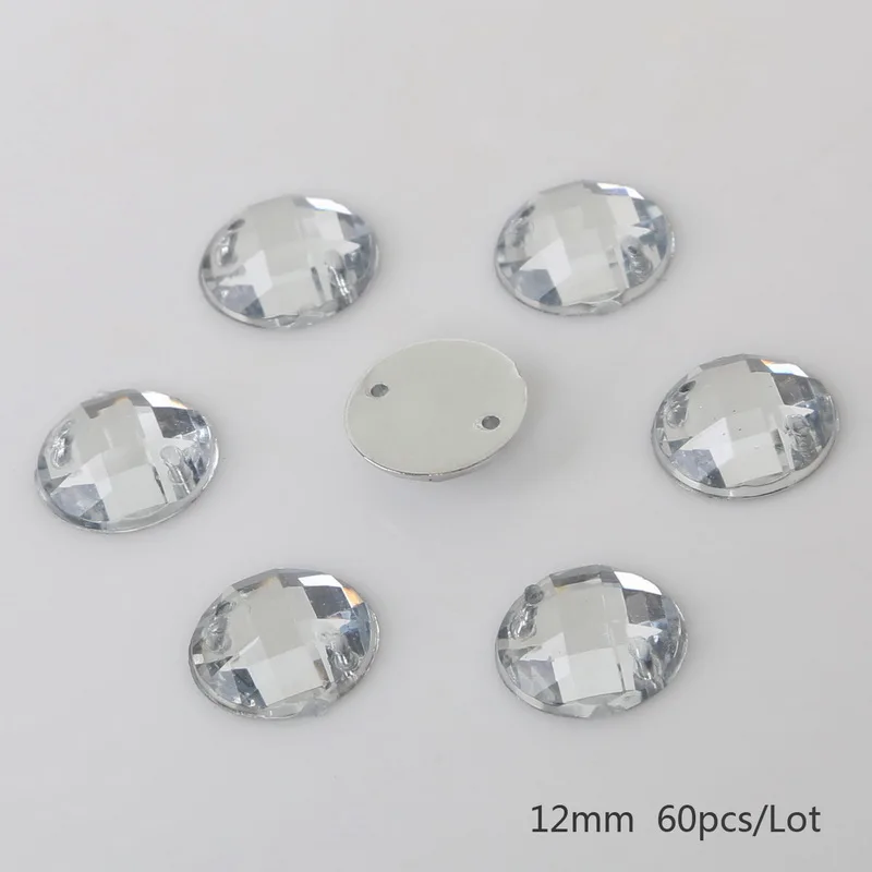 Transparent White 20-100 штук, Круглый акриловый кристаллический камень, пришитые Стразы, два отверстия для танцевального платья, одежда, обувь, свадебные украшения для самодельного изготовления - Цвет: Transparent White