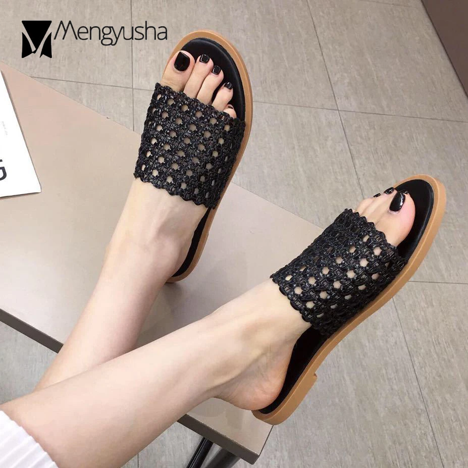 Брендовые дизайнерские Вязаные тапочки из тростника женские дышащие Вьетнамки с