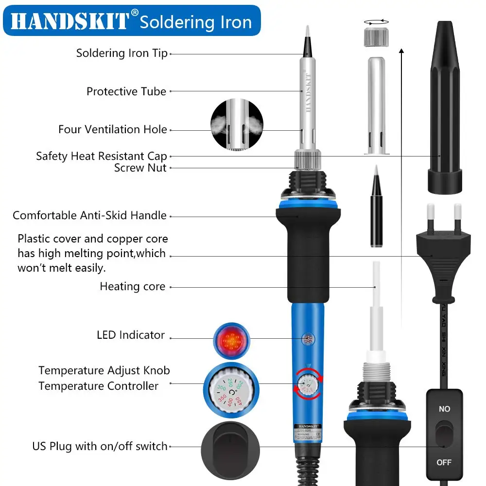 Электрический паяльник Handskit 60 Вт 110 В/220 В с регулируемой температурой и