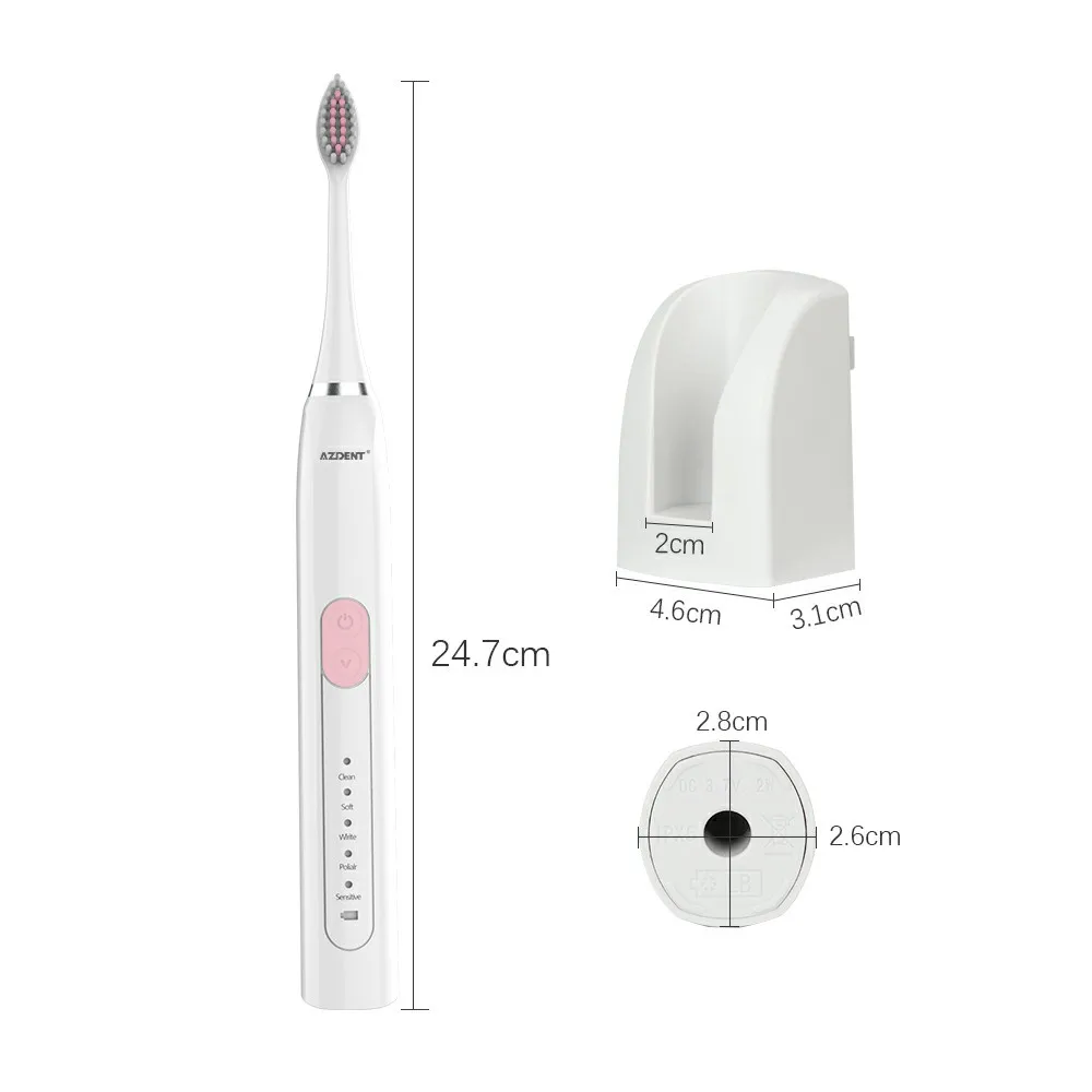 AZDENT AZ-5 Pro, ультра звуковая электрическая зубная щетка, перезаряжаемая зубная щетка, 2 шт Сменные головки, 5 режимов, 2 минуты, таймер
