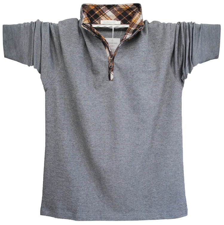 

Large Size Men Lapel Long Sleeves Casual Jacket Zipper Collar Men's T-shirt Cotton Plus Fat to Increase the T-shirt