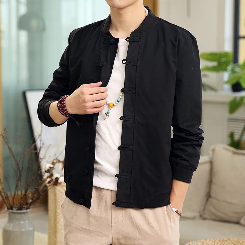 

Flax Men's Jackets Chest 104-128cm Linen Cotton Jacket Man Solid Chinese Style Autumn Men Coat Linen Full Sleeve size M-5XL 7001