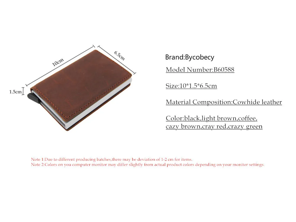 Bycobecy Crazy Horse кожаный Rfid алюминиевый кредитный бизнес-держатель для карт унисекс настоящий кошелек мужской кошелек винтажный кошелек