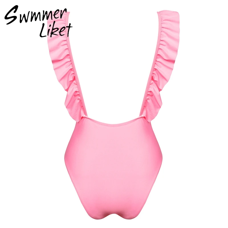 Женский бразильский купальник бикини с оборками однотонный пуш ап монокини в