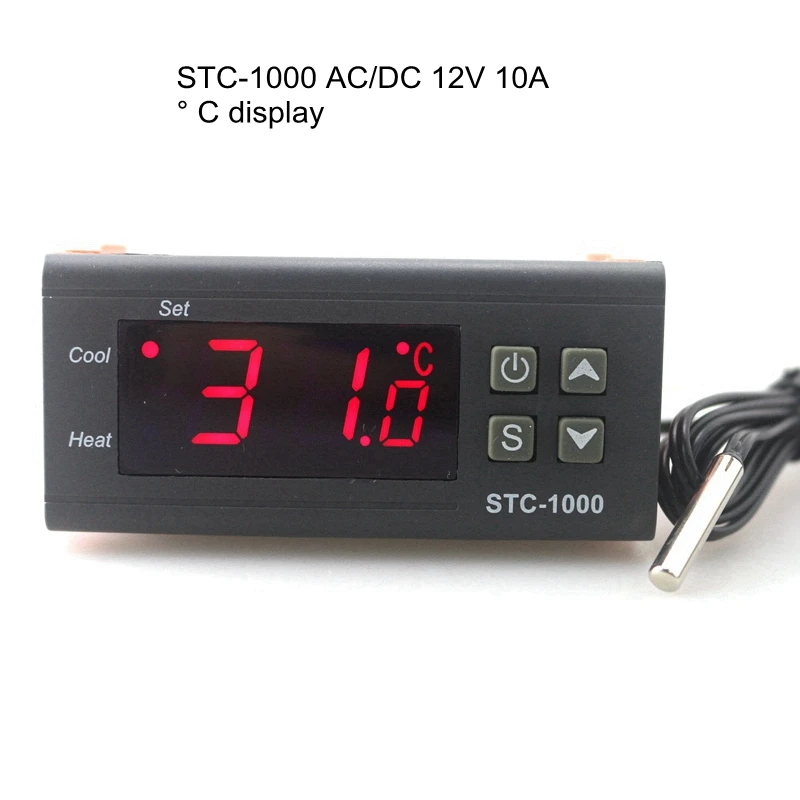 STC-1000 12V 10A реле термостат для инкубатора 110~ 220VAC 12V 24V Цифровой Температура регулятор два реле Выход с 1 м Сенсор - Цвет: STC-1000 12V