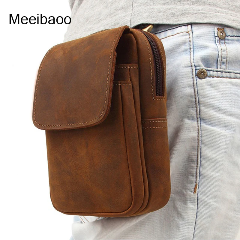 2018 new men's leather purse genuine waist pack phone bag retro travel small wear belt YD282 | Багаж и сумки