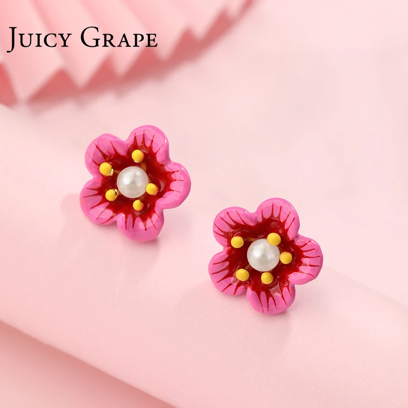 Juicy Grape Enamel Plum blossom New Stud Earrings girl Korean French Simple | Украшения и аксессуары