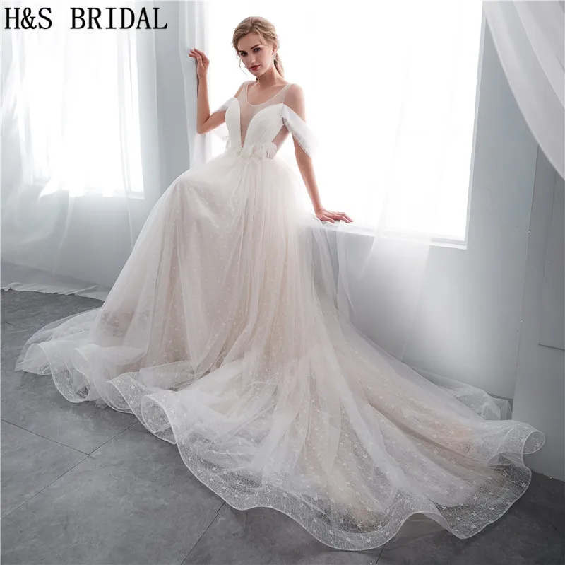 

Женское свадебное платье из фатина H & S, белое элегантное платье невесты с перьями и бисером в стиле бохо на лето 2019