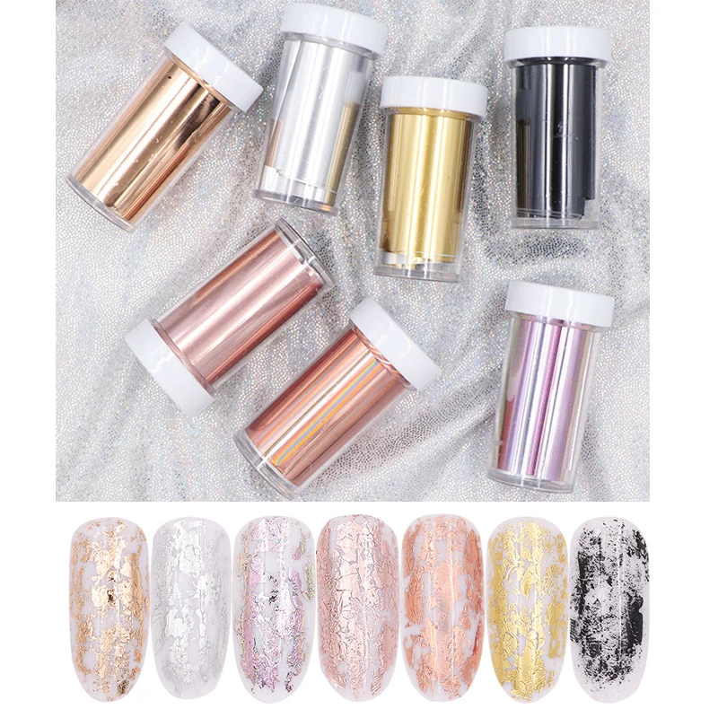 

Новинка 7 шт./лот голографическая переводная Фольга для ногтевого дизайна цвета розового золота серебра лазерные наклейки для ногтей звезд...