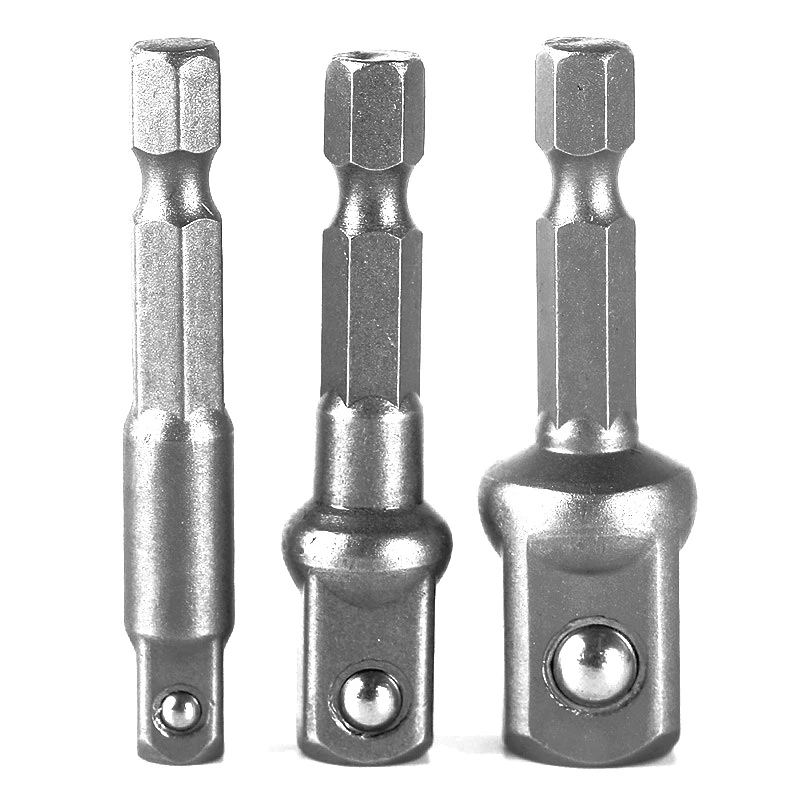 3-Piece Impact Drill Socket Adapter Nut Driver Power Extension Bar Set 1/2 1/4 3/8 Hex to Square image 2