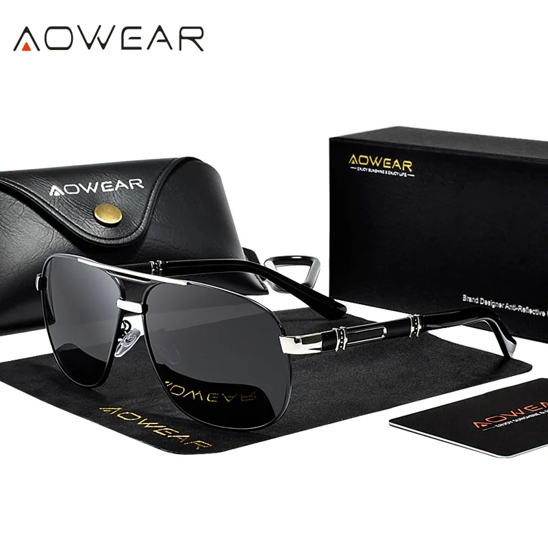 C2 Silver Black AOWEAR, мужские солнцезащитные очки, поляризационные, Роскошные, брендовые, овальные очки для мужчин, очки, зеркальные, Ретро стиль, солнцезащитные очки, Gafas De Sol Hombres - Цвет линз: C2 Silver Black
