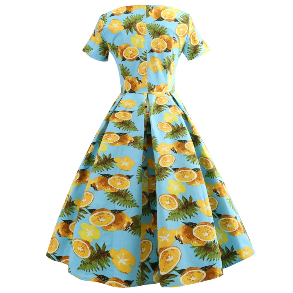 Kenancy женское платье с лимонным принтом винтажное лето осень пин ап Feminino Vestidos 50 s