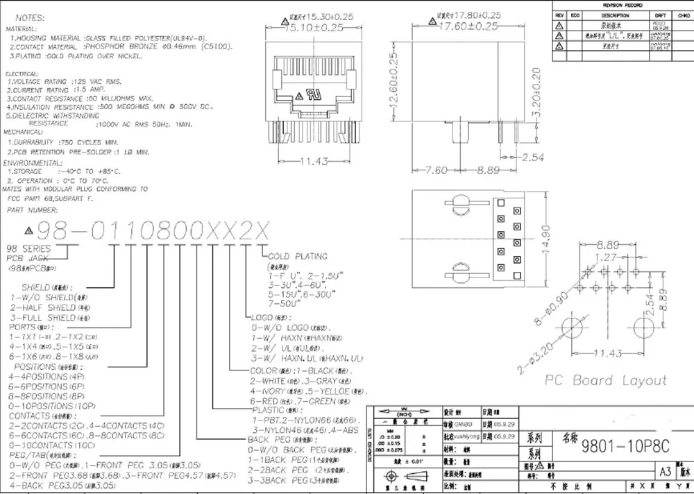 100 шт х RJ45 56 Пластик Тип 8P8C 8Pin 17,8 мм PCB правый угол модульный Женский сетевой разъем Разъем LAN