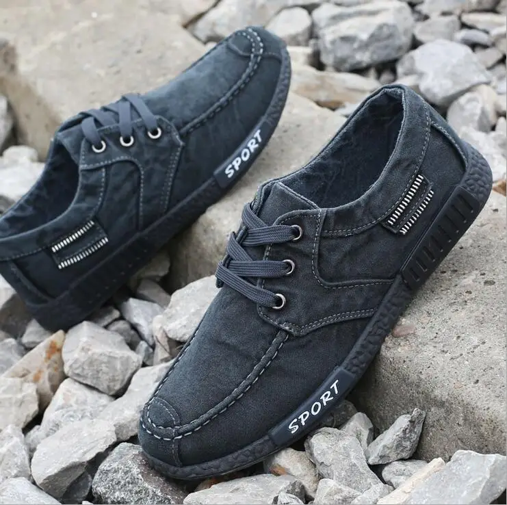 New Fashion 2017 Breathable Canvas Mens Shoes Lace-Up Solid Light shoes Spring Autumn Casual Denim For Men | Обувь