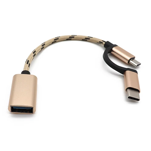 A 2 в 1 USB 3,0 OTG Кабель-адаптер для samsung с нейлоновой оплеткой Micro usb type C адаптер синхронизации данных для huawei для MacBook type-C OTG - Цвет: A