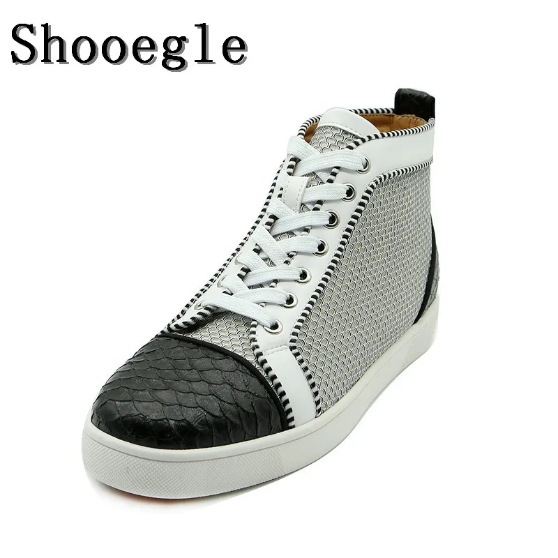 Роскошные мужские дышащие кроссовки SHOOEGLE со шнуровкой аллигатора Лоскутные