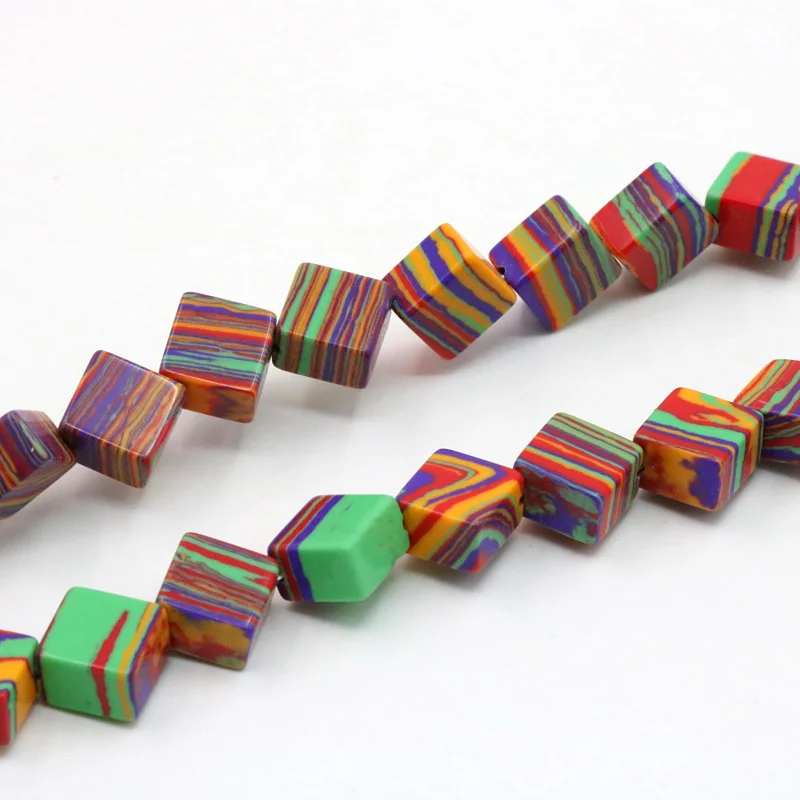 Плоские квадратные бусины в полоску Радужный турецкий камень 8x8x5 мм