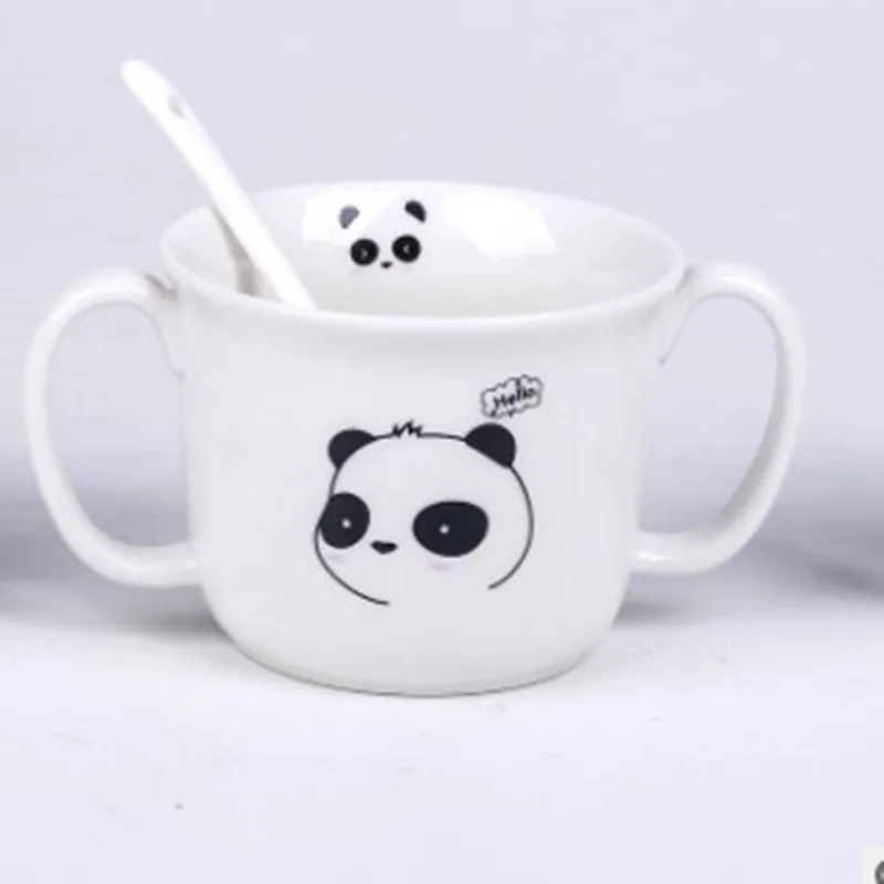 Две ручки Kawaii панда кружки керамическая чашка молочный кофе с ложкой чайные