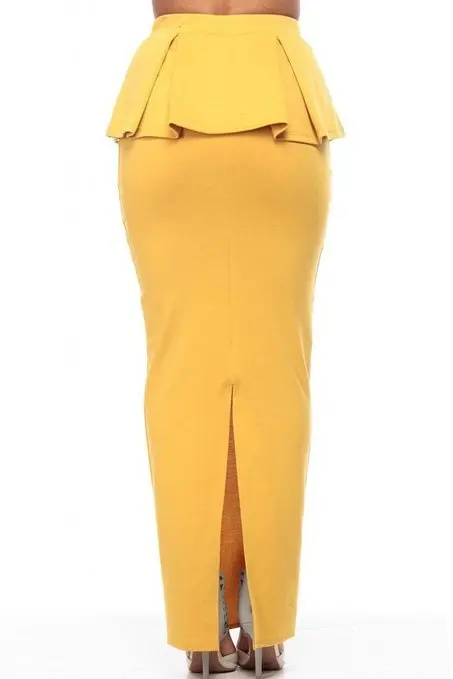 Женская Однотонная юбка карандаш с оборками и баской горчичного цвета|split pencil