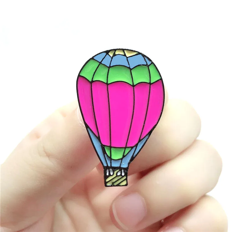 New pink hot air balloon brooch multicolored badge needle children fun denim clothing backpack pendant jewelry gift | Украшения и