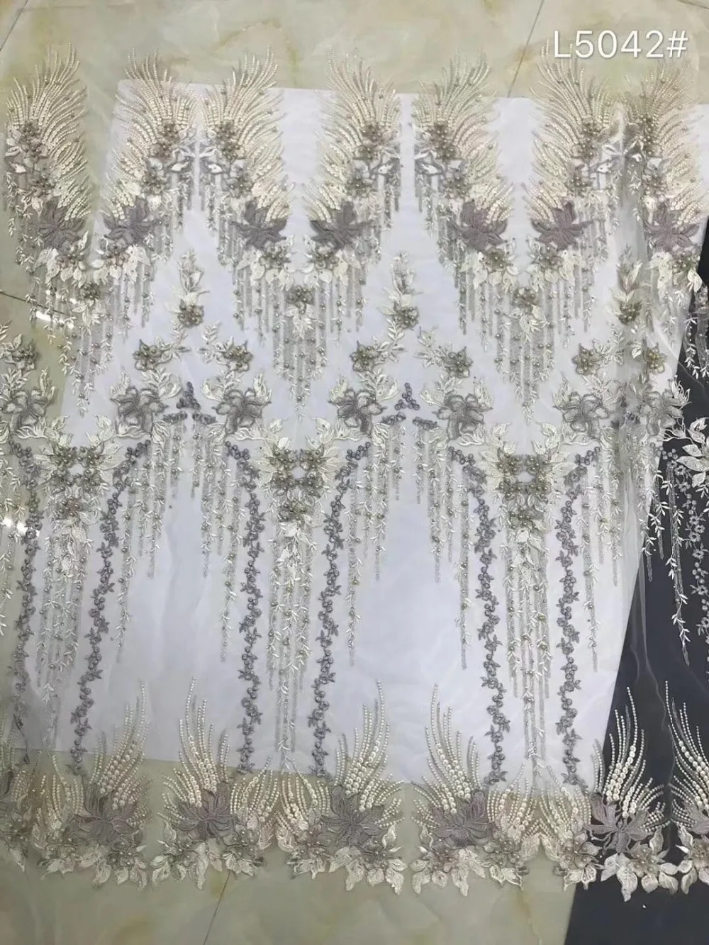 

Zx27# Mixed color embroidering thread net cloth flower bead top grade wedding dress cloth for bridal wedding dress/sawing