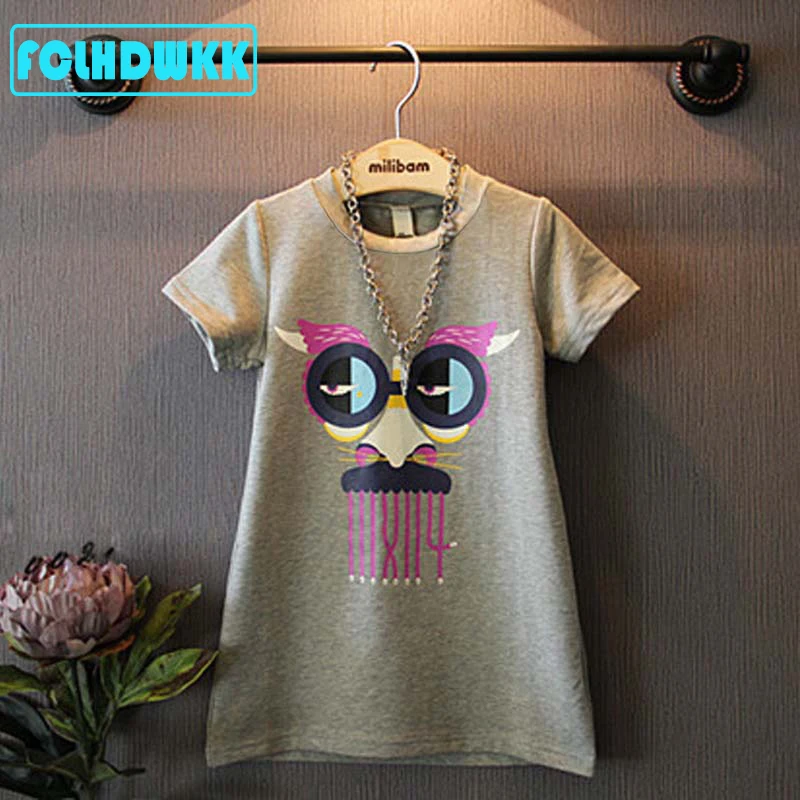 2019 Summer Girl Dress Cartoon Print Grey Toddler Kids For Baby Girls Children CLothing 0-8Y Dresses | Детская одежда и обувь