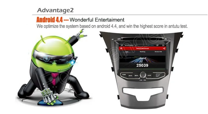 Автомобильный DVD-плеер 2 Din 7 дюймов для Android 4.4.2 четырехъядерный процессор Ssangyong