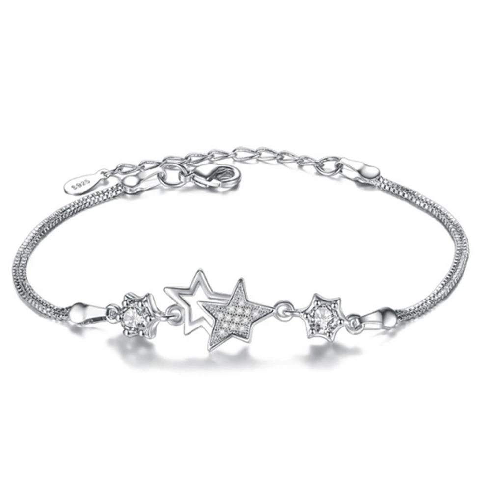 Женский браслет с цепочкой и пятиконечным кристаллом серебристого цвета|bracelet