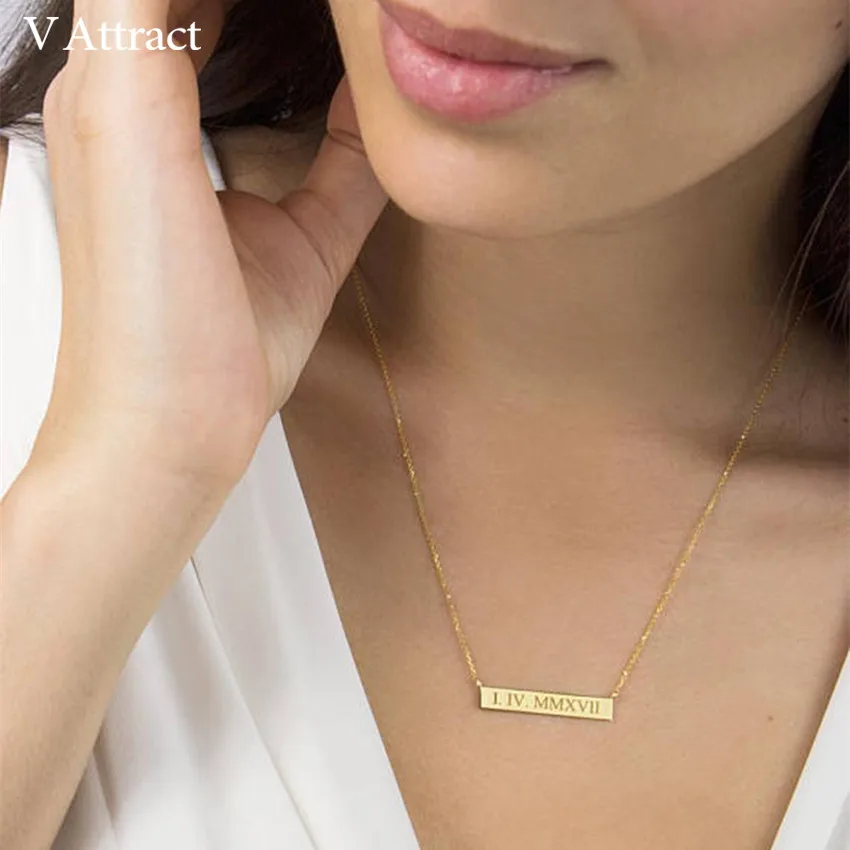 30*5mm Horizontal Bar Engraved Roman Numeral Necklace Personalized Name Jewelry God Is Greater Than The Highs And Lows Choker | Украшения и