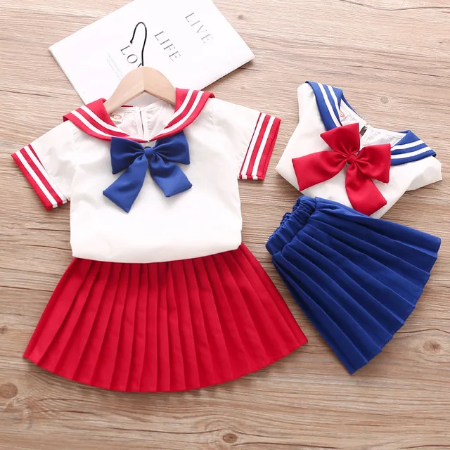 Детская одежда комплект одежды для девочек летний хлопковый костюм с матросским