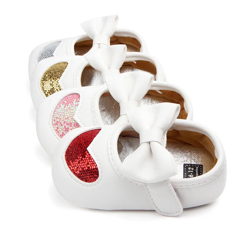 

Heart Princess Baby Girl First Walkers Newborn Toddler Bowknot Moccasins Crib Shoes Soft Sole Prewalker Anti-slip Baby Shoes