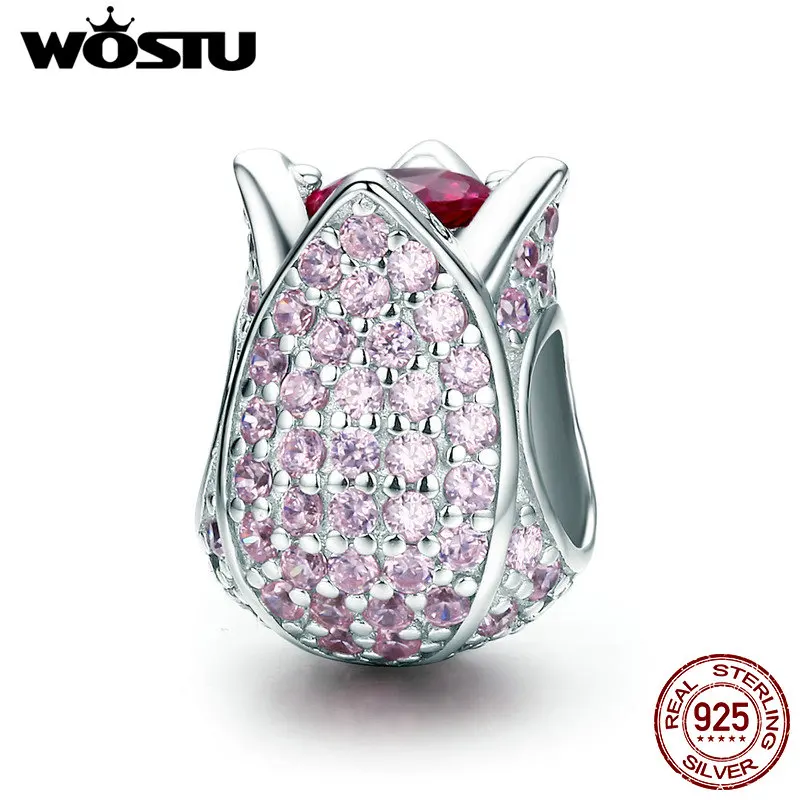 WOSTU, весна, стиль, 925 пробы, серебряный, розовый, тюльпан, цветы, бусины, подходят к оригиналу, браслет, браслет, сделай сам, ювелирное изделие, FIC569
