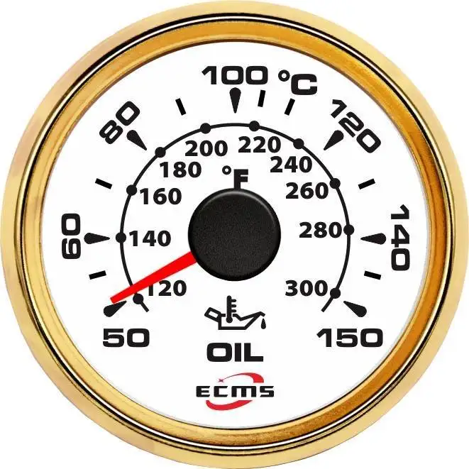 

New Design Marine Boat Oil Temperature Gauge 50-150 Degrees Celsius 361-19 Ohm 9-32V 52mm 316L Gold Bezel White Dial 802-00022