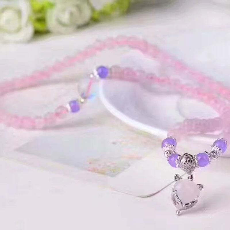 Оптовая продажа браслеты из натурального камня с розовым халцедоном 8 мм бусины