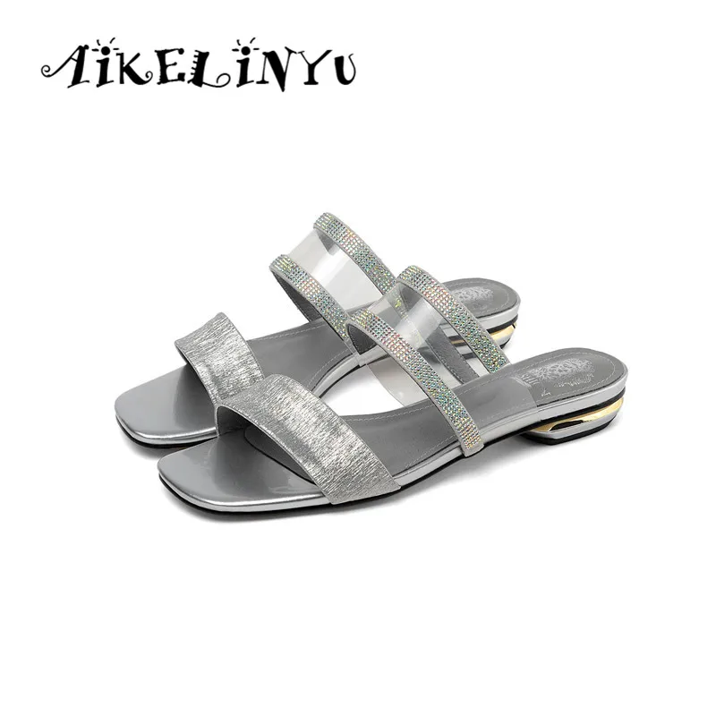 AIKELINYU/брендовые туфли без задника на плоской подошве; обувь из натуральной кожи; женские повседневные удобные шлепанцы; модные сандалии со стразами; большие размеры 34-43