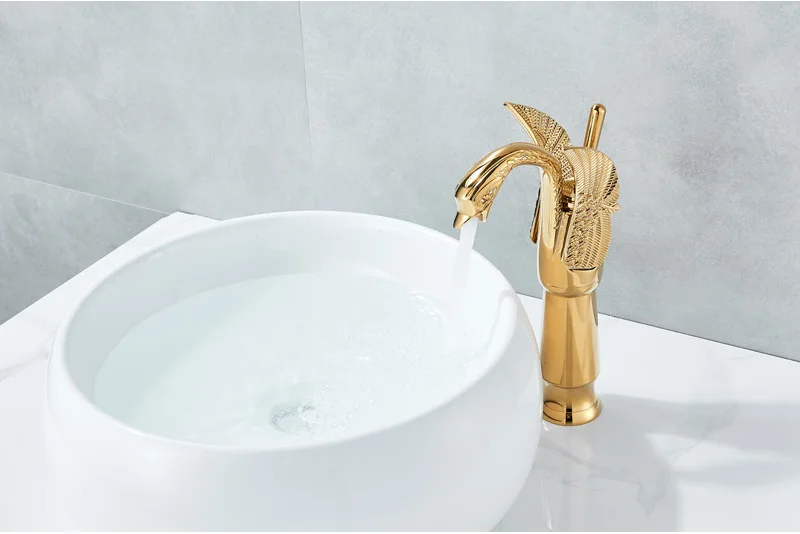 Лебедь форма GoldenBasin раковина кран столешница для ванной комнаты центральный смеситель кран хром одной Ручкой Лебедь холодная горячая вода кран