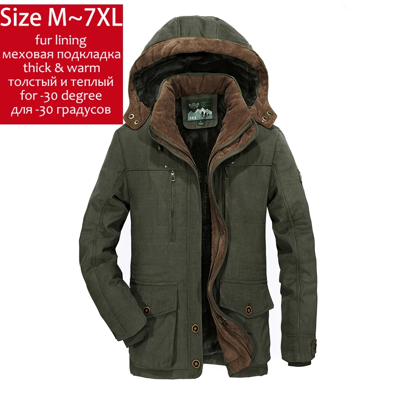 YIHUAHOO зимняя мужская куртка 5XL 6XL толстая теплая парка флисовая Меховая с