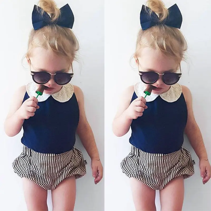 Одежда для девочек футболка топы и шорты комплект в полоску летняя пляжная