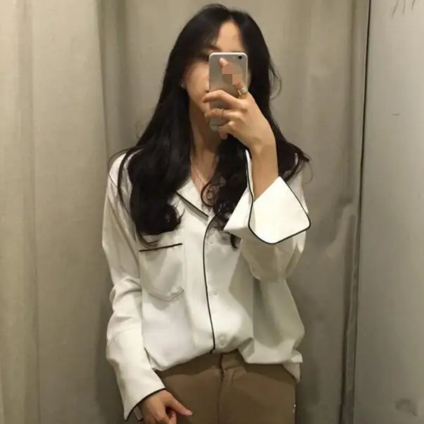 Женская винтажная рубашка с длинным рукавом белая или черная свободная пижама v