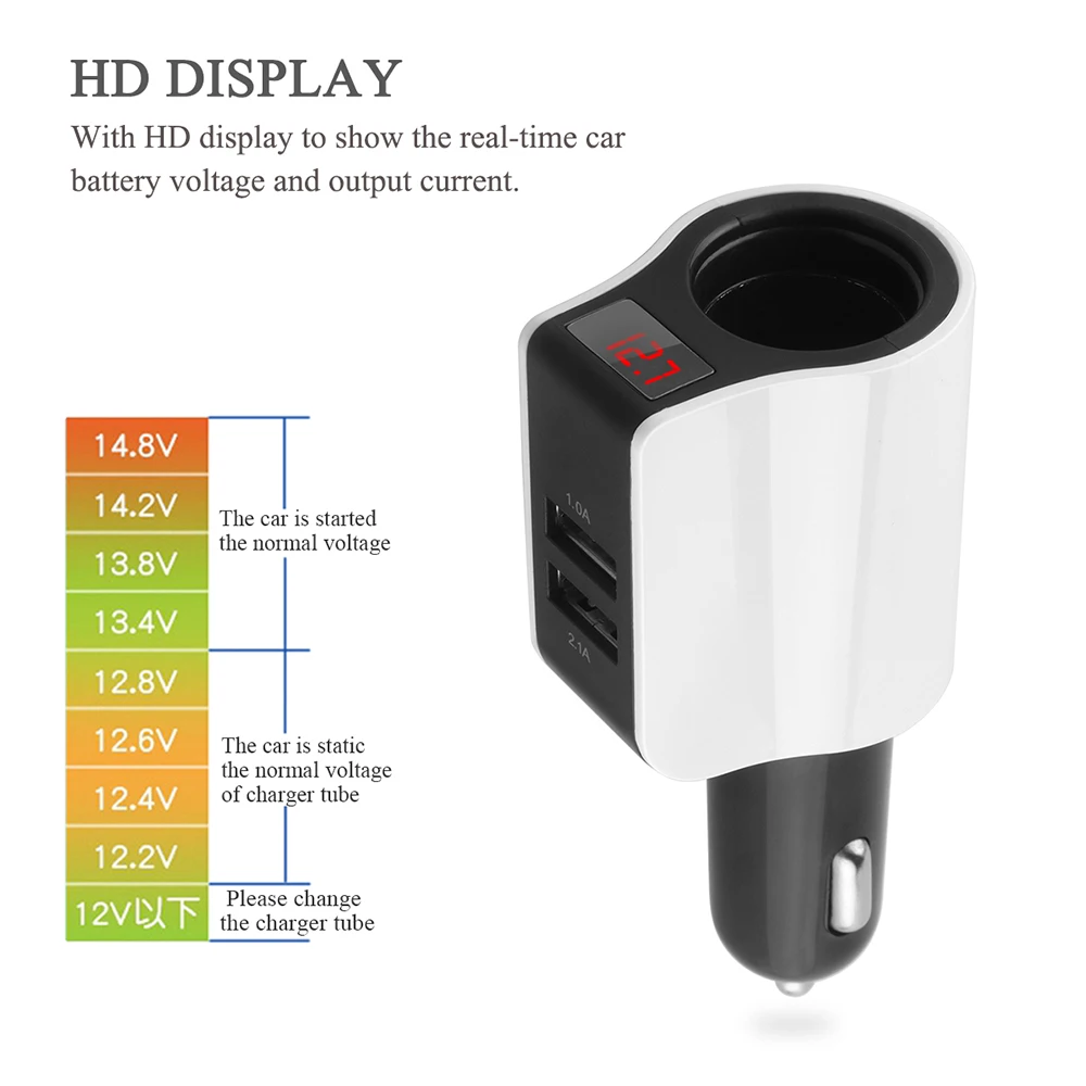 Powstro 2.1A Car Charger Mobile Phone Adapter with LED Screen Cigarette Lighter 2-Port USB Car-Charger For iPhone Samsung Huawei | Мобильные