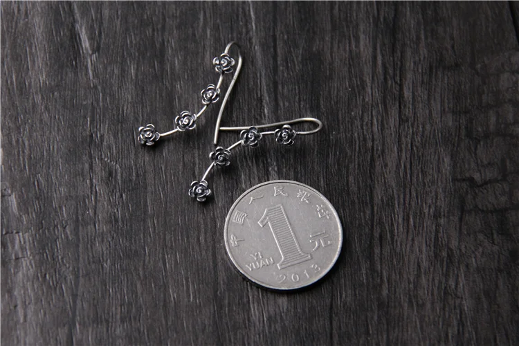 JINSE S925 чистое серебро, ювелирные изделия, роскошные винтажные античные серебряные четыре Подвески Цветы, висячие серьги для женщин 4,50 мм