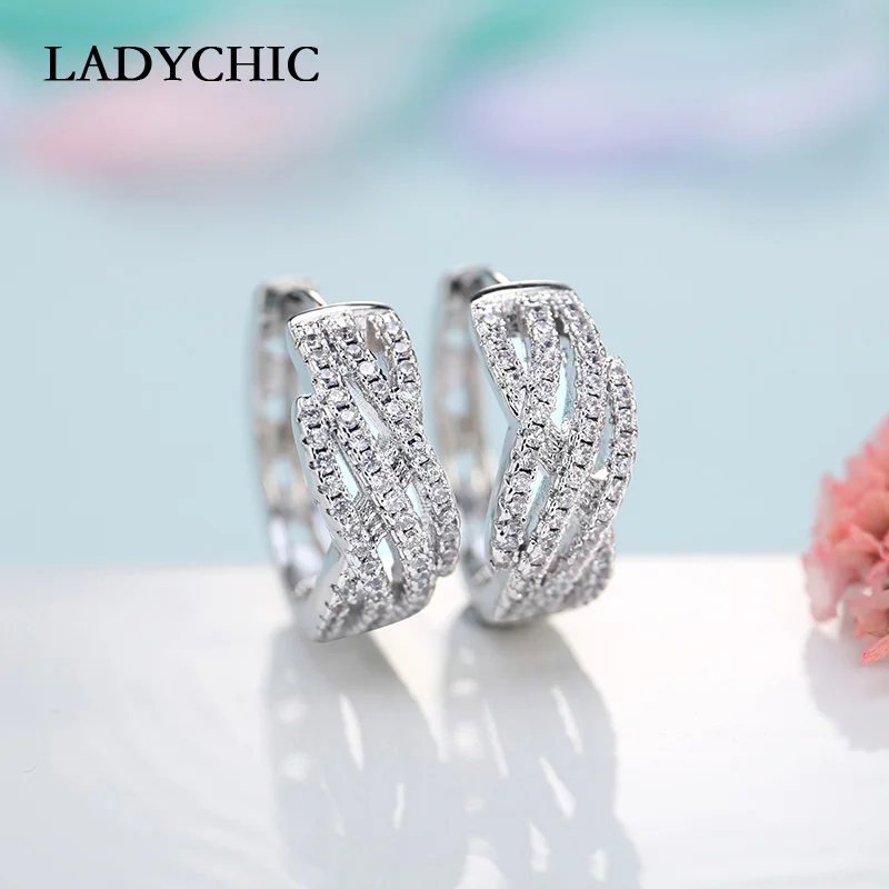 Женские винтажные серьги-кольца с цирконом LADYCHIC витые Серьги серебряного цвета