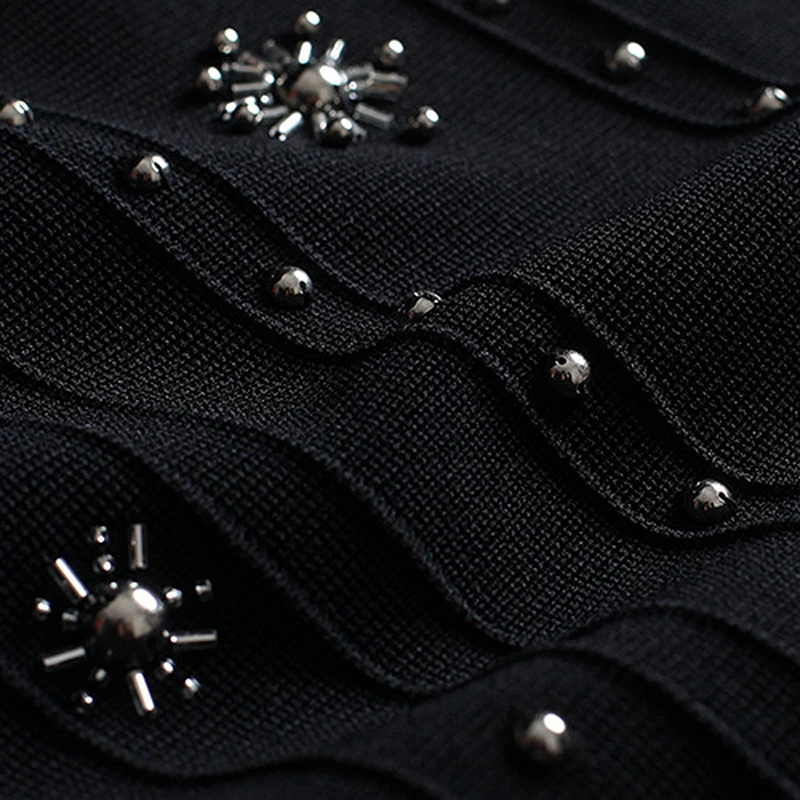 Black Dress Women Beading Sleeveless Backless 53% Viscose Blended Knitted Elastic Fabric Elegant Party New Fashion 2018 | Женская одежда