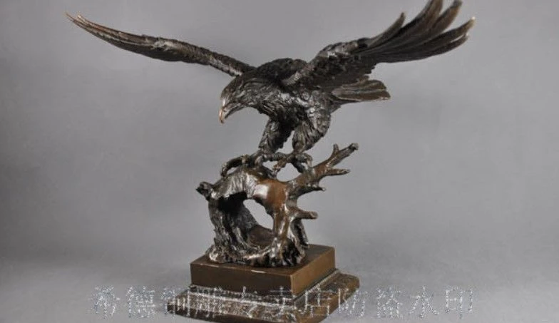 

12" China bronze marble carved finely king of birds eagle Sculpture Statue