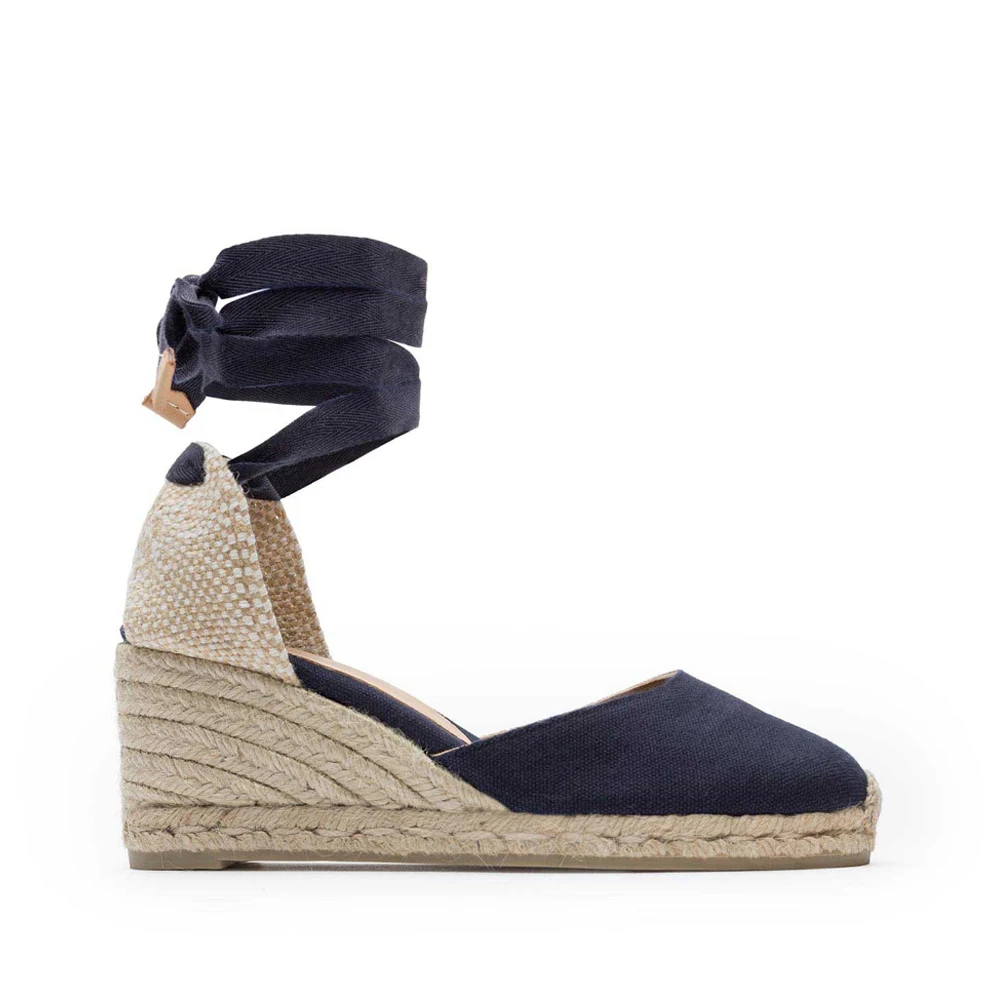 Blue Espadrilles Женские эспадрильи; Босоножки на платформе; коллекция года; сезон лето; босоножки на танкетке с ремешками на лодыжках в уличном стиле; женские парусиновые туфли на танкетке со шнуровкой - Цвет: Blue Espadrilles