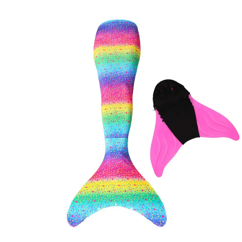 tail with fin dot Детский Костюм Русалки для плавания и костюмированной вечеринки, Костюм Русалки с моноланом для девочек, плявечерние купальный костюм - Цвет: tail with fin dot